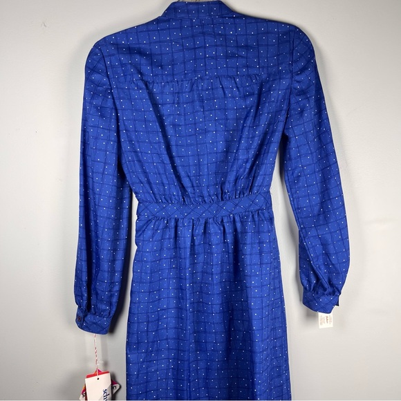 New VTG Schrader Sport Lightweight Belted Blue Polka Dot Button Midi Dress 6P - Picture 11 of 14